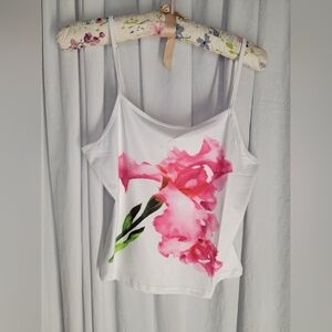 Floral Pink and White Women's Strappy Tank Top